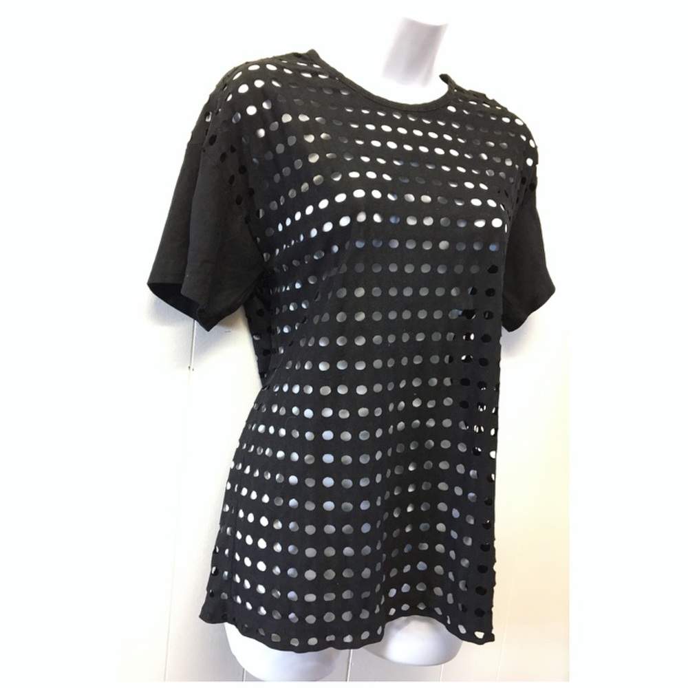 Black Dot Cut Out T-shirt Zip Down Back •